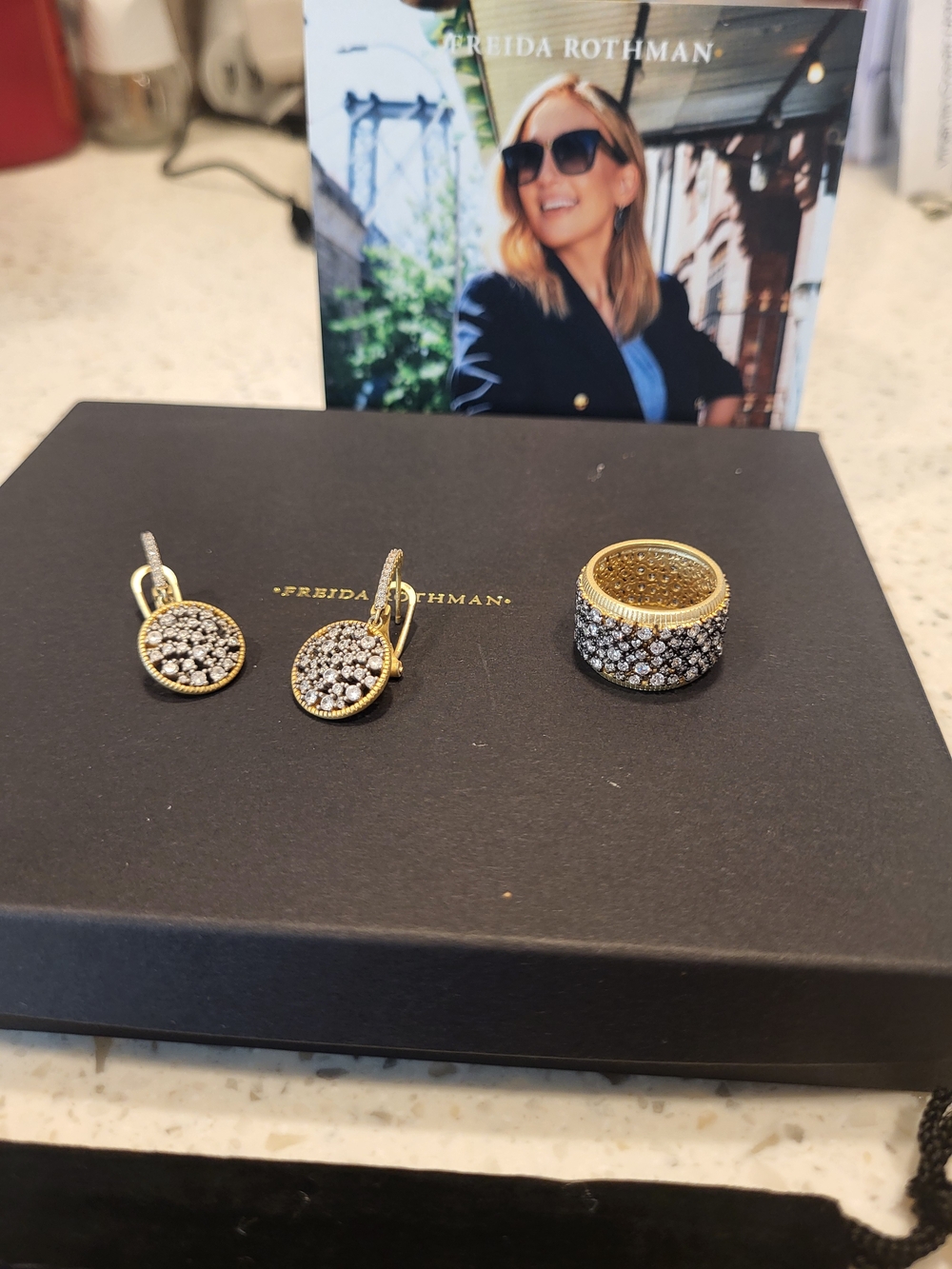Freida Rothman Pavé Crystal Ring and Earrings Set